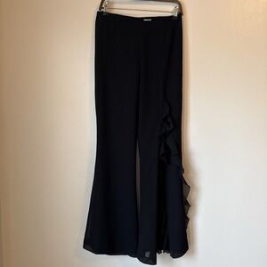 Vintage Cache Fairy Grunge Y2K Wide Leg Flare Pants Size 12 Black Ruffles Goth